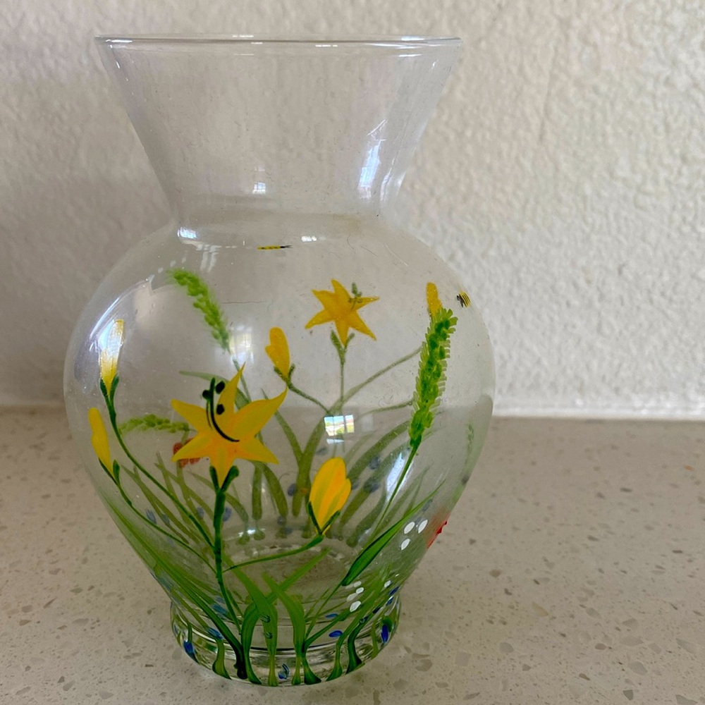 🖤Hand painted‎ vase Vtg